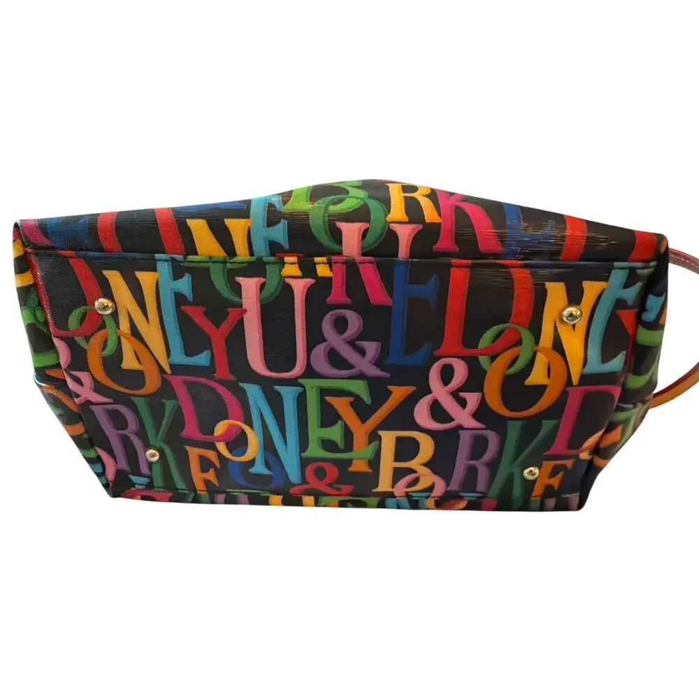 Dooney & Bourke Retro Grafica Monogram Black Rainbow Satchel Handbag Purse Y2K